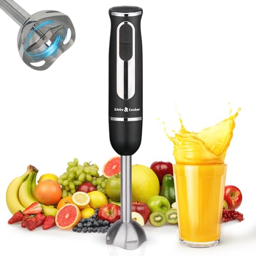 Image of Liebe&Lecker Immersion Hand Blender 300W Handheld Electric Stick Blender | 2 Speed Stainless Steel Handheld Blender, Small Soup Blender Smoothie Maker, Zero BPA Food Processor Kitchen Appliances