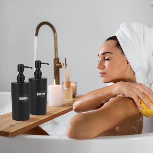Image of Segbeauty Glass Soap Dispenser Set, 2pcs 15.2oz Refillable Bathroom & Kitchen Dispensers, 450ml Black with Pump & Labels