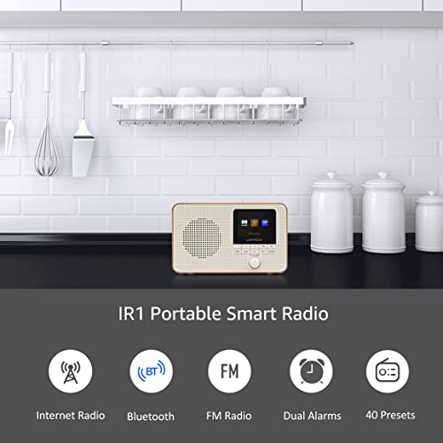 Lemega Ir1 Portable Wifi Internet Radio, Fm Digital Radio, Bluetooth, Dual Alarms Clock,Sleep Snooze Timer,40 Presets,Headphone-Output, Colour Display,Batteries Or Mains Powered – Walnut #TOP1