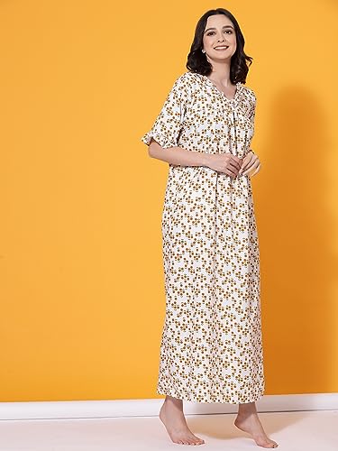 Image of OOMPH! Cotton Blend Nighty for Women's | Night Gown | Nighty | Nightdress | Maxi Dress | Sleepwear | Gown for Women | Nighties | Sleepwear