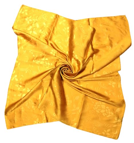 Shanlin Floral Pattern Solid Color Silk Feel Square Scarves (27.5"X27.5")3