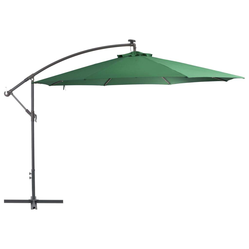 Gecheer Parasol Excéntrico Sombrilla Voladiza Parasole para Terraza Jardín Playa Balcón Piscina Patio Sombrilla voladiza con luces LED y poste de metal 350 cm verde