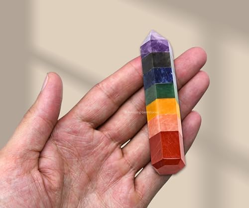 Image of Amazing Gemstone Seven Chakra Crystal Towers ~ Natural Healing Crystal Point Obelisk for Reiki Healing and Crystal Grid (2 inch to 3 inch INCH)
