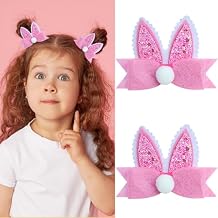 QDTK 2Pcs Easter Hair Clips Glitter Bunny Ear Bow Hair Pins Cute Rabbit Ear Shape Alligator Hair Barrettes Pink Hairgrips for Toddlers Girls Kids Easter Holiday Party Hair Accessories
