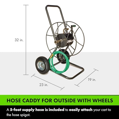 Yard Butler Hose Reel Cart with Wheels Heavy Duty 200 Foot Metal Hose Reel Suitable for Gardens, Lawns and Outdoor - IHT-2EZ