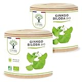 Ginkgo Biloba bio - Bioptimal - Complément alimentaire - Mémoire Concentration Circulation Vertige - Poudre de Feuille Pure - 250mg par Gélule - Fabriqué en France - Certifié par Ecocert - 120 gélules