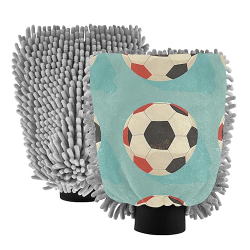 IOACIY Absorbent Microfiber Car Wash Drying Mitts, 2 Pack, Scratch-Free & Lint-Free, Rich Foam, Highly Absorbent, Double Sided, Wash Mitt Perfect for Car Washing, L, Football (14)