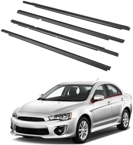 ZONFANT 4 Pcs Black Car Outer Door Window Moulding Trim Weatherstrip Seal Belt Compatible with Mitsubishi Vehicle 2008-2017 Lancer, Replace#5727A005 5727A006 5757A017 5757A018
