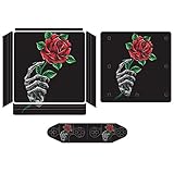 Skeleton Hand Holding Rose Sticker for P-S4 Controller Full Protective Skin Cover Design Wrap Decal Sticker Compatible with P-S4 Print