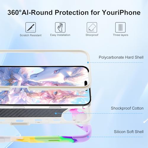 Image of MARKILL Compatible with iPhone with Built-in 360Rotating Ring Stand, Military Grade Drop Protection Full Body Rugged Heavy Duty Case Durable Cover (Rainbow White, iPhone 17)
