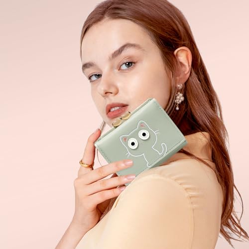 Women Small Wallet RFID Blocking Vegan Leather Card Holder Coin Purse Cute Pocket Wallet for Women Ladies Girls Green4