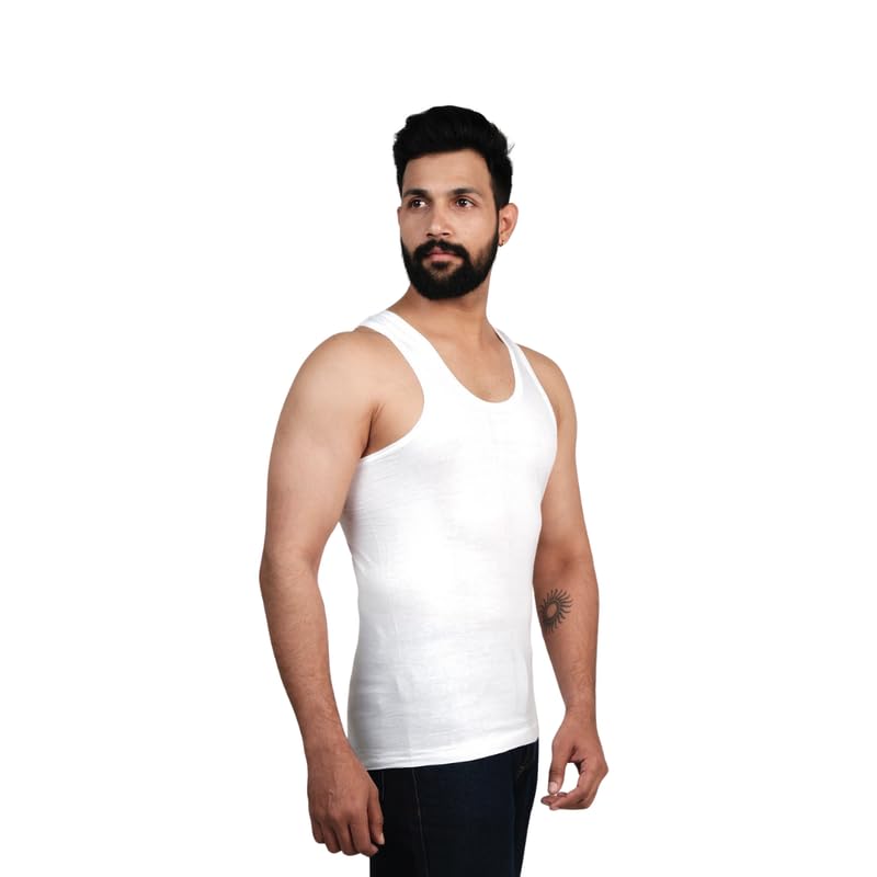 indian threads Men’s White Cotton Round Neck Sleeveless Regular Fit Comfort Vest-P-picture-27
