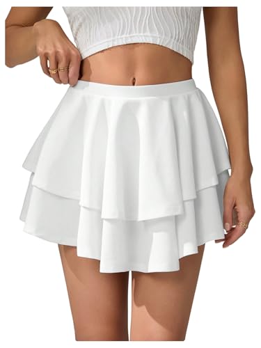 SOLY HUX Women's Ruffle Mini Skirt Layered A Line Flowy Summer Going Out Skater Skirts