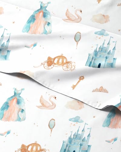 Image of Kids Queen Size Castle Bed Sheets - 4 Piece Kids Castle Sheet Set - Fairytale Magic Bedding - Ultra-Soft, Cute & Cozy - Breathable & Machine Washable - Blue Bed Set for Boys, Girls, Teens & Toddlers
