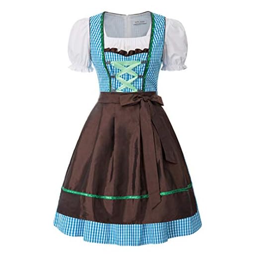 Vestidos de Mujer 3 unids Set Alemán Bávaro Disfraces Oktoberfest Disfraces Vestido de algodón + Delantal Verano Evening Party Club Wear Nuevo 1 XXL
