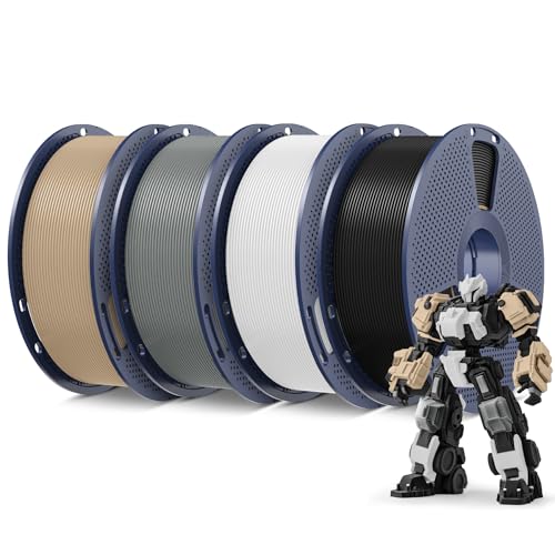 SUNLU 4KG PLA Plus 3D Printer Filament 1.75mm, 4-Pack Black+White+Grey+Oak