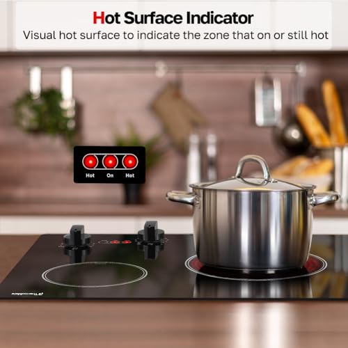 Apartment Electric Cooktop, ThermoMate 21 Inch Built-in Radiant Electric Stove Top, 3700W Ceramic Stove Top with 2 Burners, UL Certified, Knob Control, 240V - Image 5