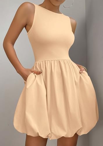 Image of PRETTYGARDEN Summer Dresses for Women 2026 Casual Mini Short Cocktail Dress Sleeveless Tank Crew Neck Bubble Sundress Pockets