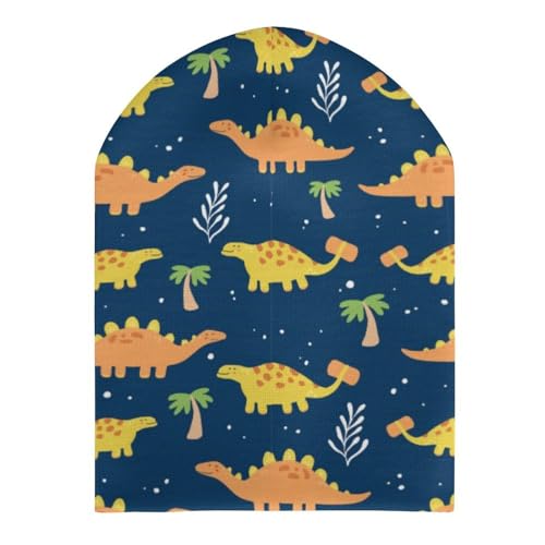 Cute Dinosaur and Leaves Pattern Kids Beanie Hat for for Girls Boys Children Cap Winter Knitted Chemo Cancer Headwear Accessories Gifts Decoration3