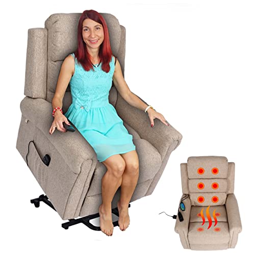Mendler Fernsehsessel HWC-K63, Relaxsessel Sessel, Liegefunktion Aufstehhilfe Massage Heizfunktion, Stoff/Textil - beige-braun – Bild 7