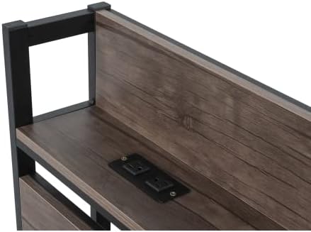 Miniatura 7 de Base de cama tamaño Queen con estación de carga, marco de cama de metal con cabecera de almacenamiento y puertos USB, marco de cama de granja con