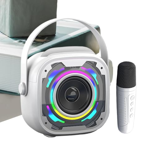 Karaoke Machine, Portable Micrófono and Speaker, Handheld Singing Device with Handle, Wireless Music Amplifier, RGB LED Lights, Recargable Battery, Sound System for Home