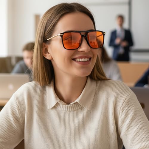 Image of LVIOE 99% Blue Light Glasses Sleep Glasses Orange Tinted Lens for Good Sleep Reduce Eyestrain Aviator Eyeglasses