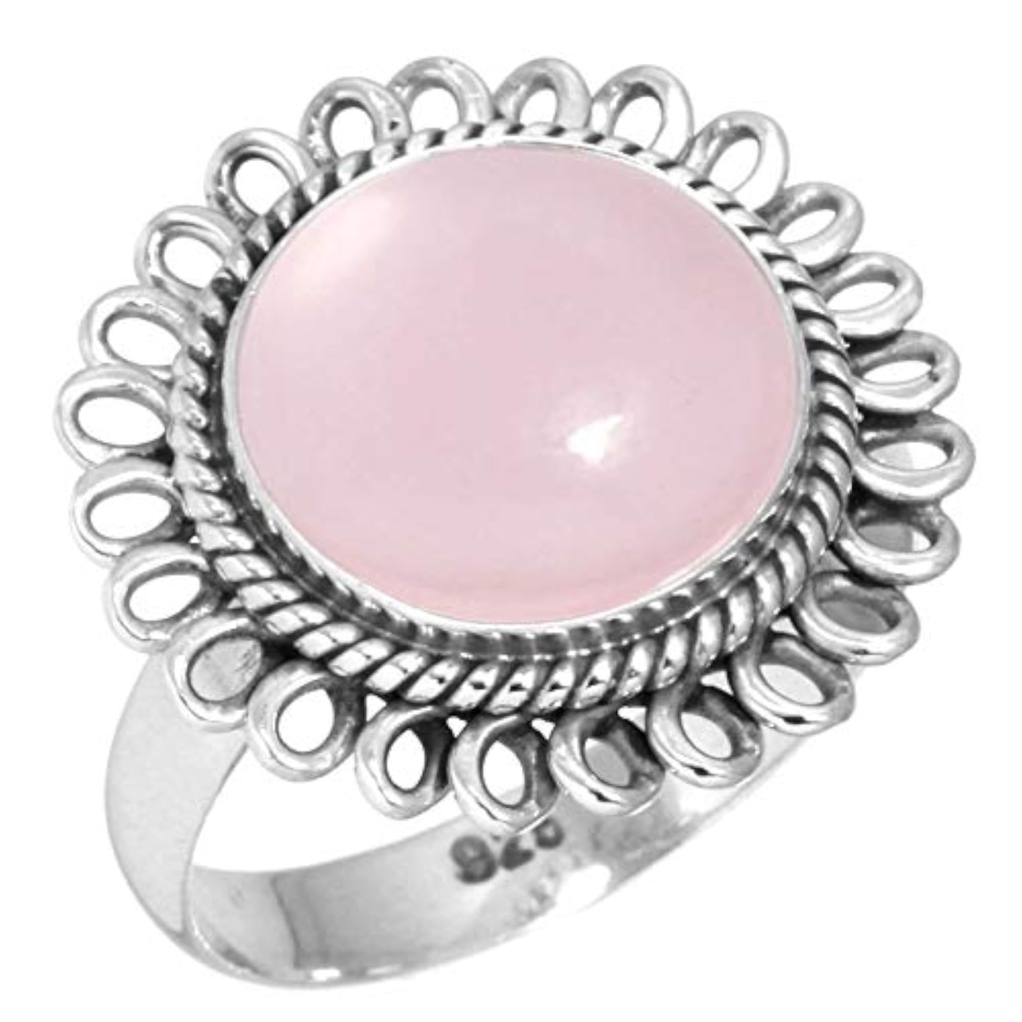 Women's Chunky Natural Gemstone Round Boho Silver Ring