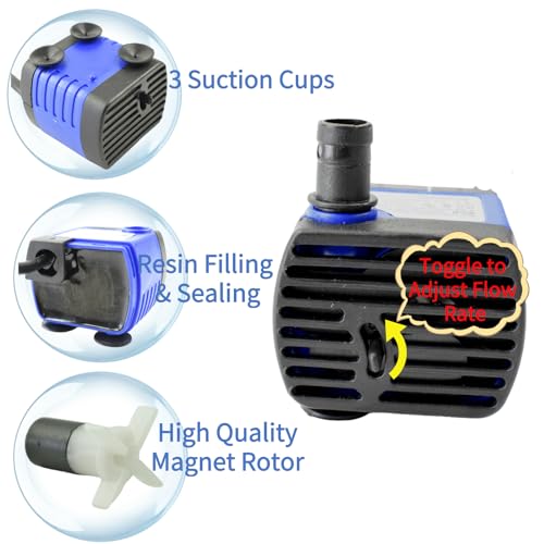 Image of Conquerall CHA-220 240L /H 60GPH AC 110V Submersible Pump 3W Mini Ultra Quiet Water Pump 1.64ft High Lift for Fish Tanks, Small Ponds, Fountains, Water Features, Statues, Hydroponics and Pet Fountains