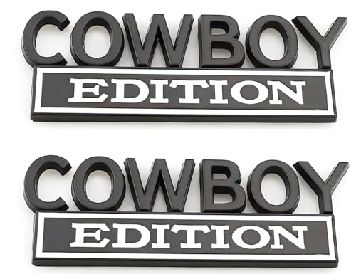 Image of Pair Set Cowboy Edition Raised Letters Emblem 3D Badge Sticker Decal Replacement for Vehicle, Truck, SUV, Door Decoration (Black White)