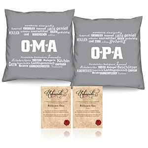 Soreso Design Oma Opa Geschenk zu Weihnachten 2er Kissen-Set + 2 Urkunden/Oma/Opa Geschenke-Set Großeltern Deko-Kissen…