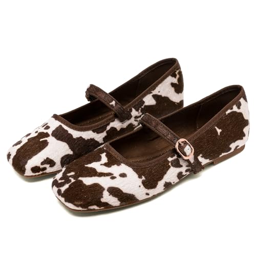 Leopard Ballet Flats for Women Velvet Animal Print Square Toe Mary Jane Flats Silver Buckle Comfortable Ballerina Shoes4
