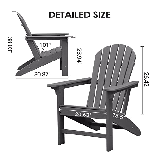 Otsun Adirondack Chair, Large Lawn Chair, Outdoor Chair With Durability And Weather Resistance, Hdpe Patio Chair For Yard, Porch, Garden, Deck, Swimming Pool, Grey #TOP2