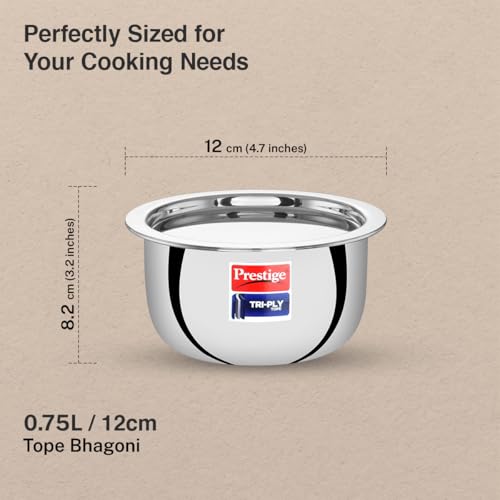 Image of Prestige 12cm /0.75L Tri-Ply Stainless Steel Tope with Lid|Gas and Induction Compatible| Even Heat Distribution|Strong and Durable| 5 Years Warranty