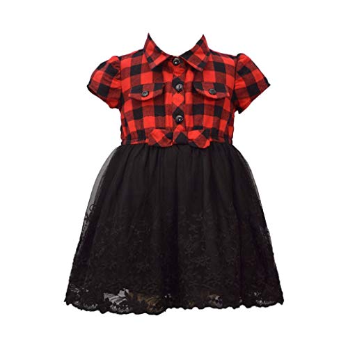 Bonnie Jean Christmas Dress - Holiday Buffalo Check Dress for Baby, Toddler and Little Girls, 4T Red/Black