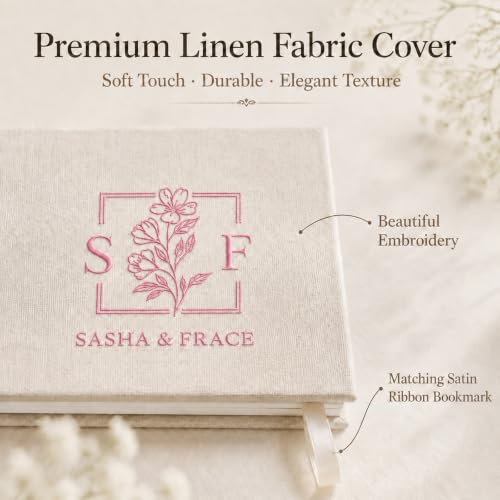 Image of Custom Embroidered Wedding Guest Book, Personalized Linen Hardcover