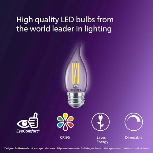 PHILIPS LED 60W BA11 E26 Base 3-Pack Ultra Definition Soft White (2700K) 500 Lumen (5W=60W) Dimmable Clear No Flicker Candelabra Light Bulbs - image 9