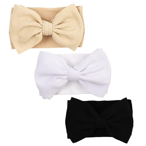 Baby Headbands 3 Pcs Stretchy Nylon Headbands with Bows for Baby Girl Bows Hair Accessories for Newborns, Infants, Toddlers