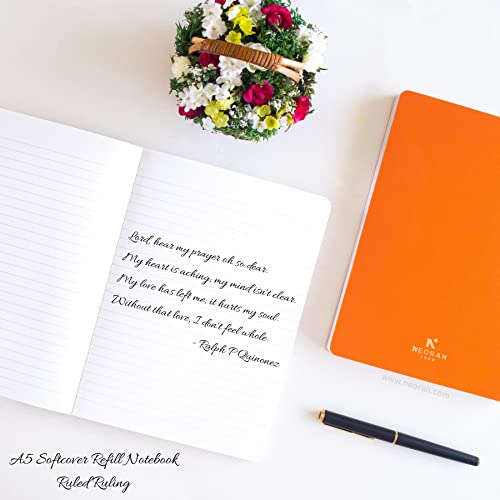 Image of NEORAH - A5 Ruled Notebook Soft Cover | Journal Refill | Ruled Journal | 110 GSM | 160 Pages (Size 21 cm x 14.8 cm) Planner Journaling Writing Note Taking Diary, Travellers Journal-Orange