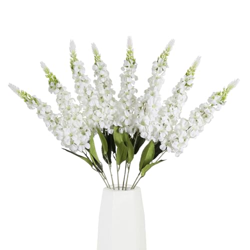 8PCS White Delphinium Artificial Flowers Snapdragon Artificial Silk Flowers 29" Long Stem Hyacinth Fake Flowers for Wedding Table Centerpieces Home Garden Outdoor Flower Arrangemen image 8