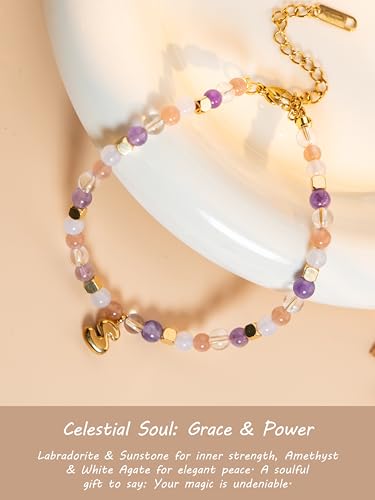 SENLLY Crystal Initial Bracelet, Meaningful Gift for Women Crafted with Natural Stone & Bubble Letter Charm S, Adjustable for Mom Daughter Sister Wife Friend - image 2