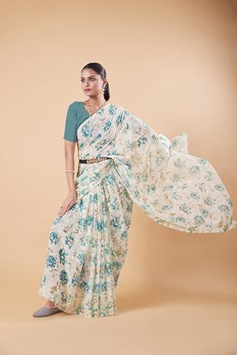 Image of Garden Vareli Summer Roganza Viscose Brasso Floral Print Christmas Special Saree