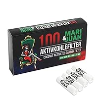 Mari & Juan 100 Aktivkohlefilter SLIM Size I 6 mm dünne Filter mit Aktivkohle auf Kokosnussbasis, 100 Stück, Weiß I Schadstoffärmeres Raucherlebnis