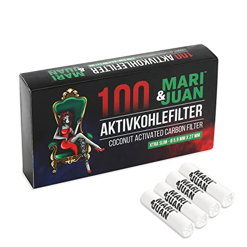 Mari & Juan 100 Aktivkohlefilter SLIM Size I 6 mm dünne Filter mit Aktivkohle auf Kokosnussbasis, 100 Stück, Weiß I Schadstoffärmeres Raucherlebnis