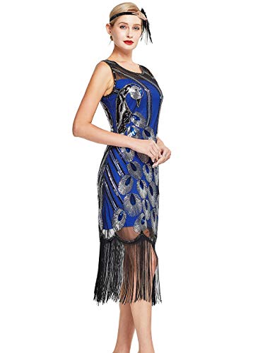 MISSCHEN 1920s Kleid Damen Pfau Muster Flapper Charleston Kleid Gatsby...