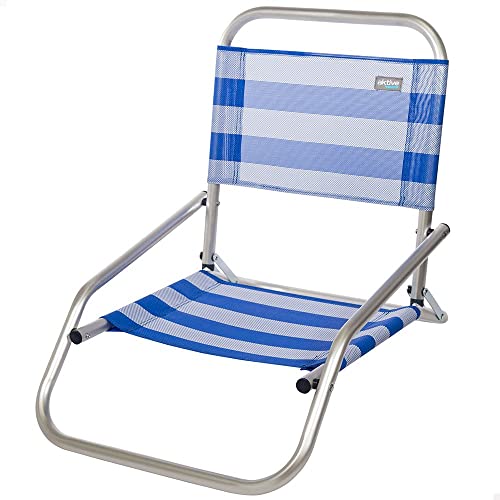 Aktive 53953 - Silla Baja De Playa, Silla Plegable, 47X63X53 Cm, Altura Del Asiento 10 Cm, 100 Kg, Silla Fija, Aluminio Y Textileno, Color Azul Y Blanco, Aktive Beach