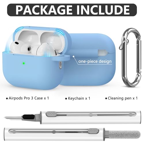 Image of Ljusmicker for AirPods Pro 3 Case 2025 with Cleaner Kit,Soft Silicone Protective Cover for Apple AirPods Pro 3rd Generation Cases for Women Men,for AirPod Pro 3 Cover with Keychain-Magnetic Sky Blue