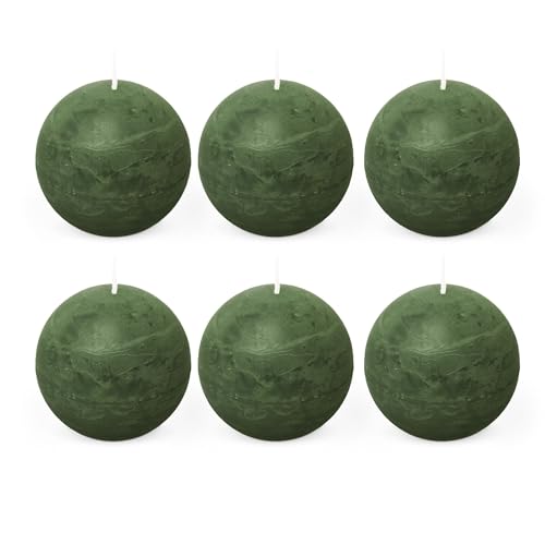 Spaas 6x Bougie Boule Rustique 80 mm 24h - vert foncé
