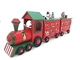 PIONEER-EFFORT 24 Inch Length Christmas Wooden Advent Calendar Train with Hand Painted Figurines and 24 Drawers Countdown to Christmas Decoration to Fill Candy or Small Gifts