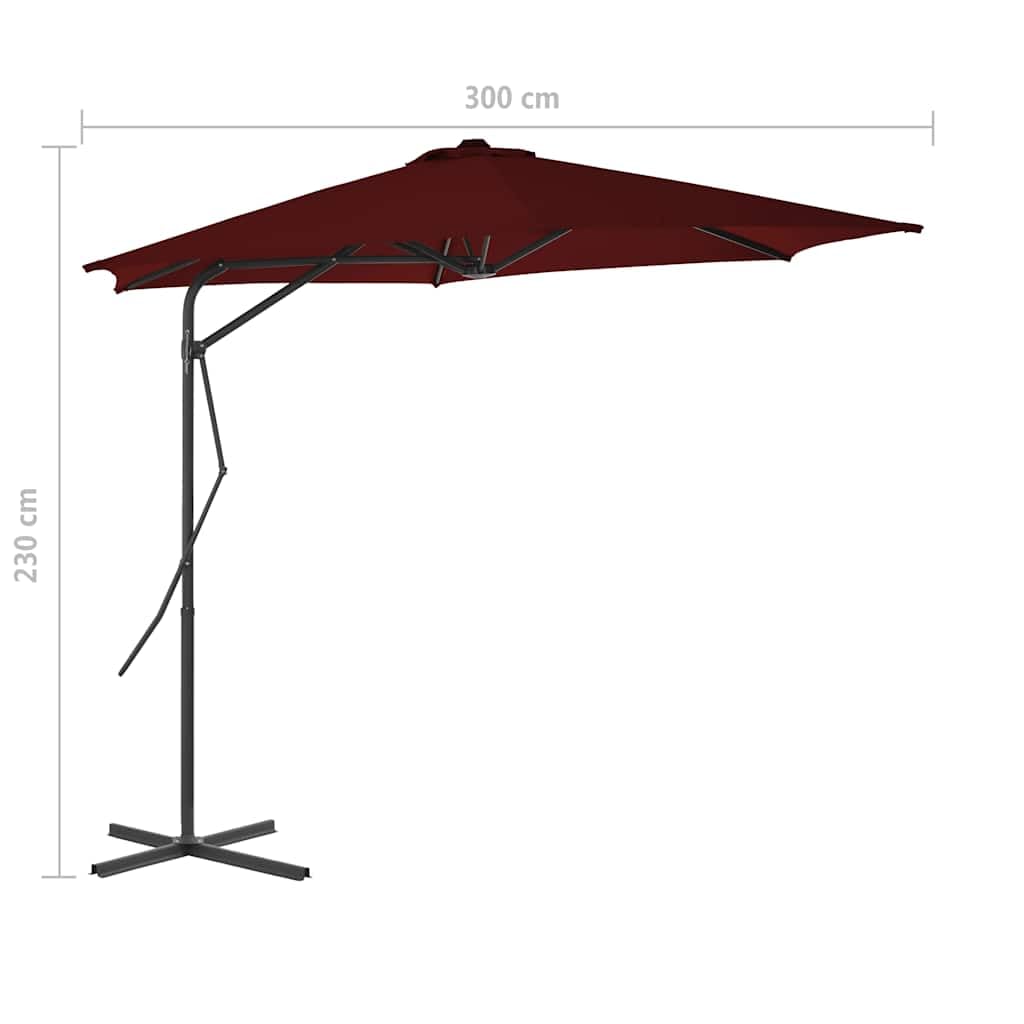 Generisch Parasol przeciwsłoneczny ze stalowym masztem, 300 x 230 cm, bordowy, odporny na promieniowanie UV, odporny na promieniowanie UV, obracany o 360 stopni, stabilny stojak, 6 żeber
